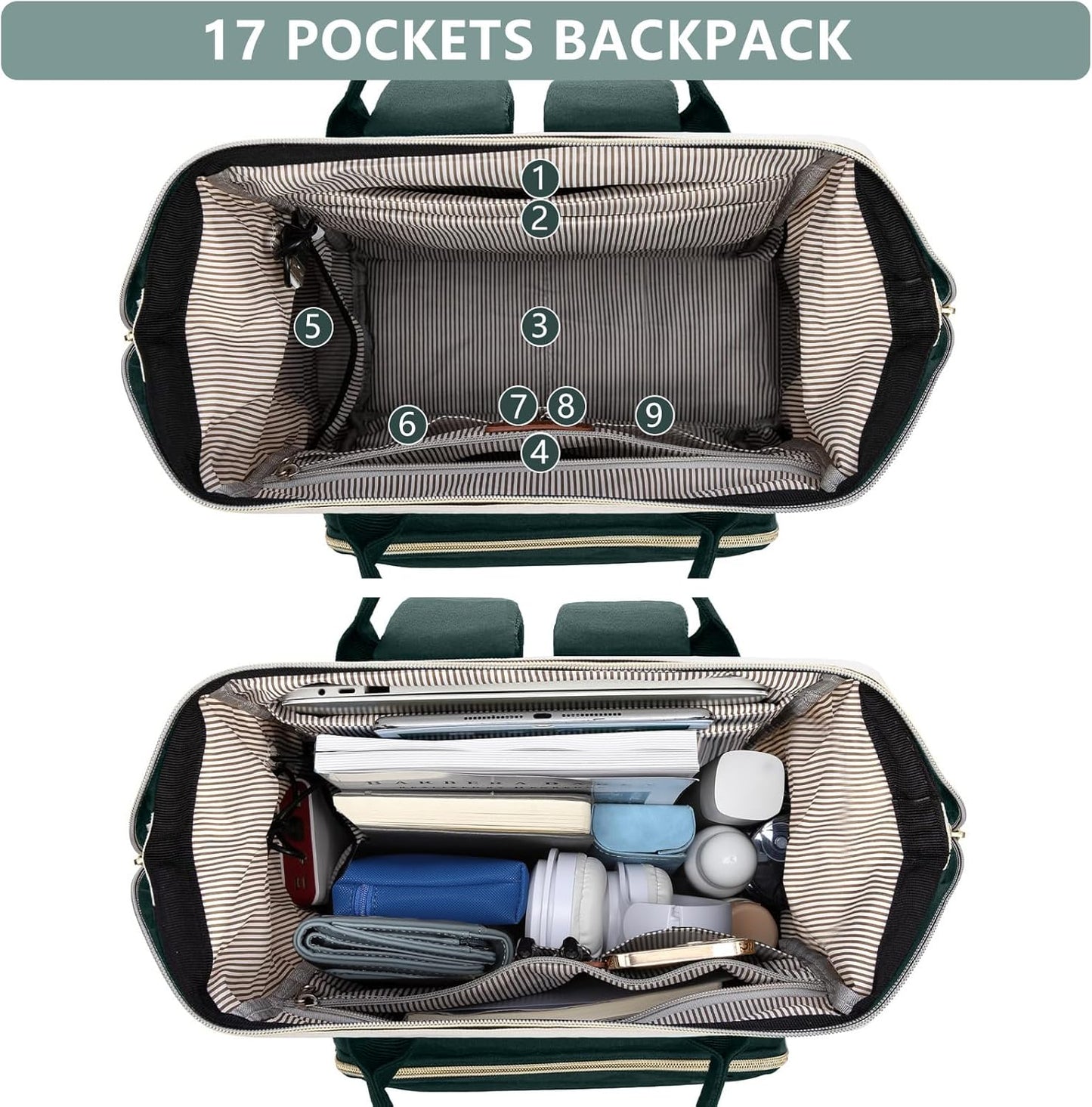 Laptop Backpack Women Work Bag: 15.6 inch Work Bookbag with USB Charging Port Large Travel Backpack Purse for College Nurse Casual Daypack for Teacher Professional Computer Backpack Beige Dark Green