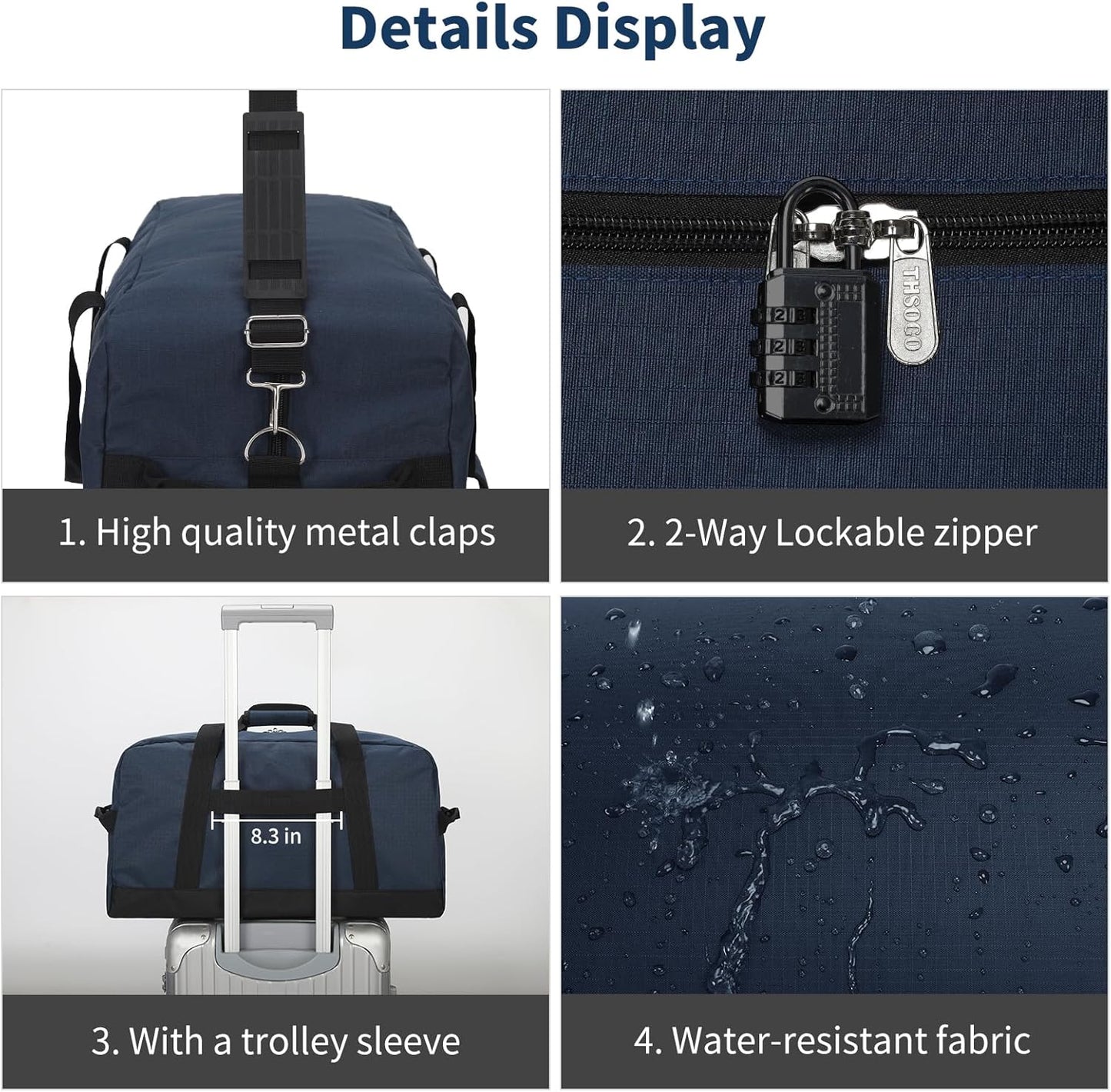 21 inch Gym Bag for Men - 40L Travel Duffel Bag Sport Duffle Bags for Weekend Overnight with Bottom Support (Navy Blue)
