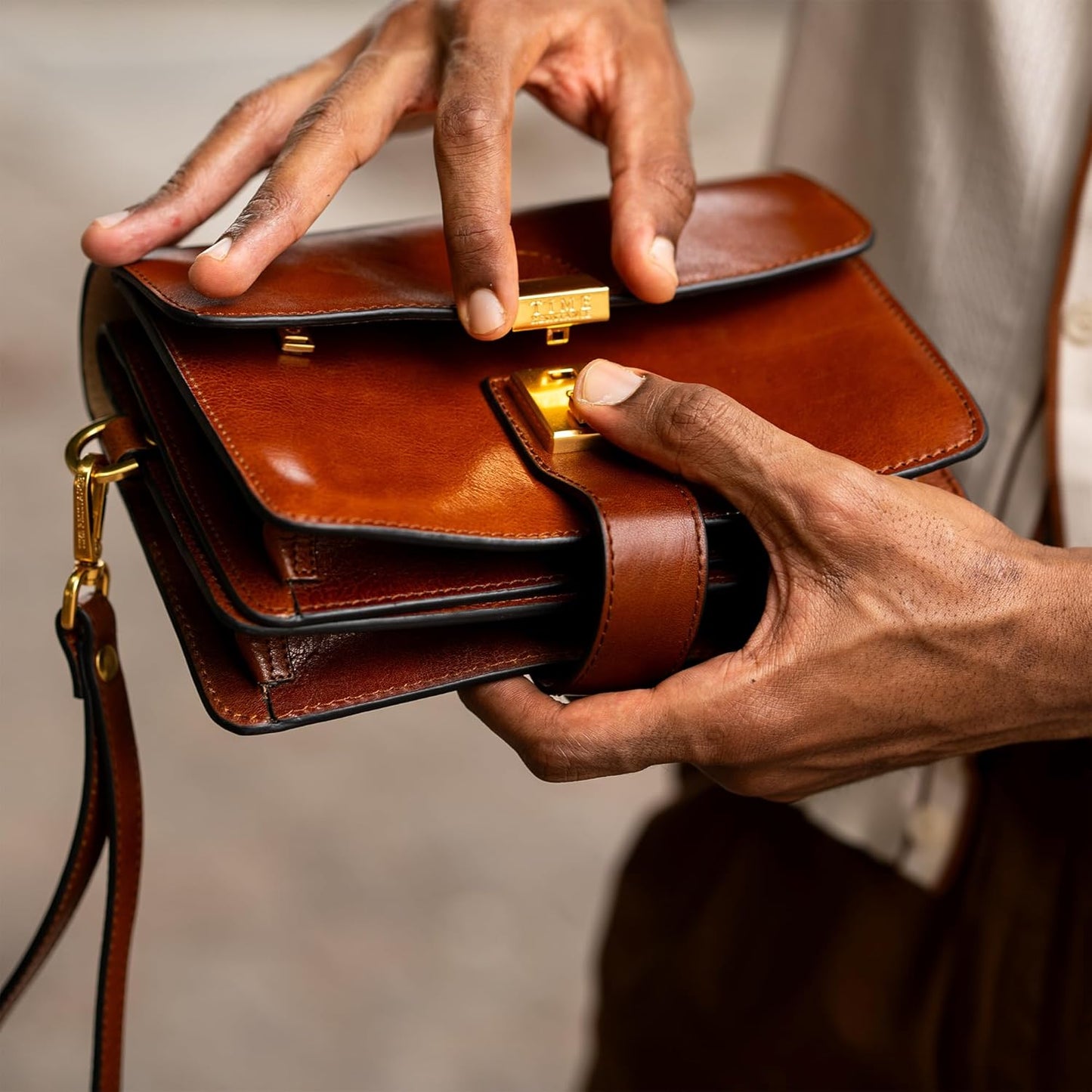 Time Resistance Leather Clutch - Men's Organizer Wrist Bag - Briefcase Handmade in Italy