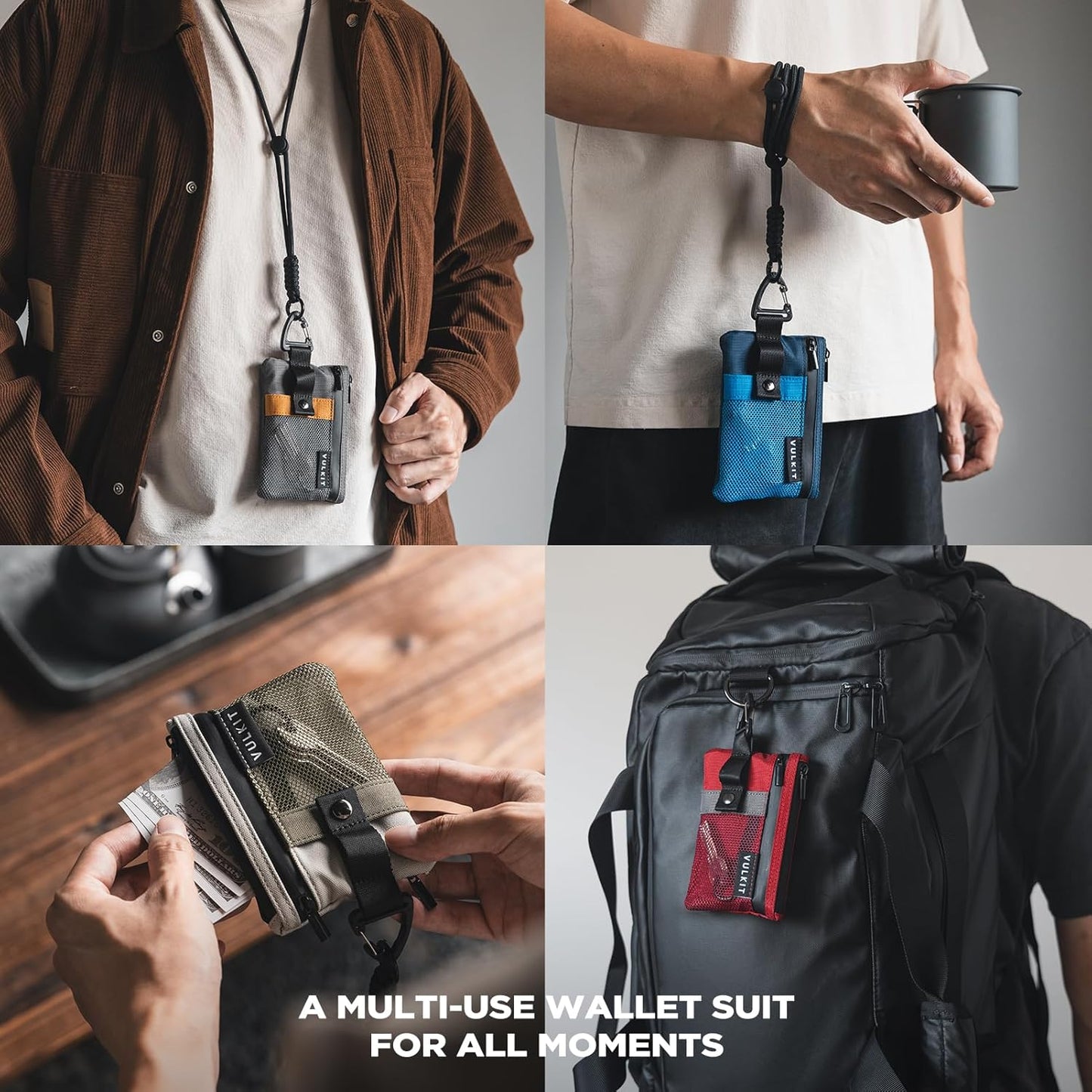 VULKIT Slim Wallet with ID Window, Small RFID Blocking Card holder Water Resistant Zip Wallet with