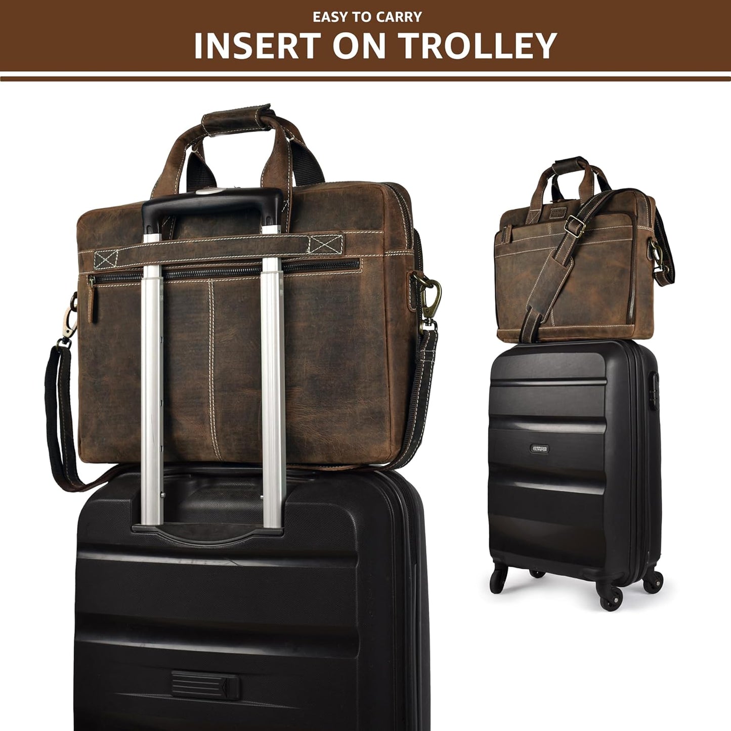 LEATHER VILLAGE 18" Leather Laptop Messenger Briefcase Bag for Men-Leather Satchel for Travel and Office Shoulder Bag-Rustic Brown