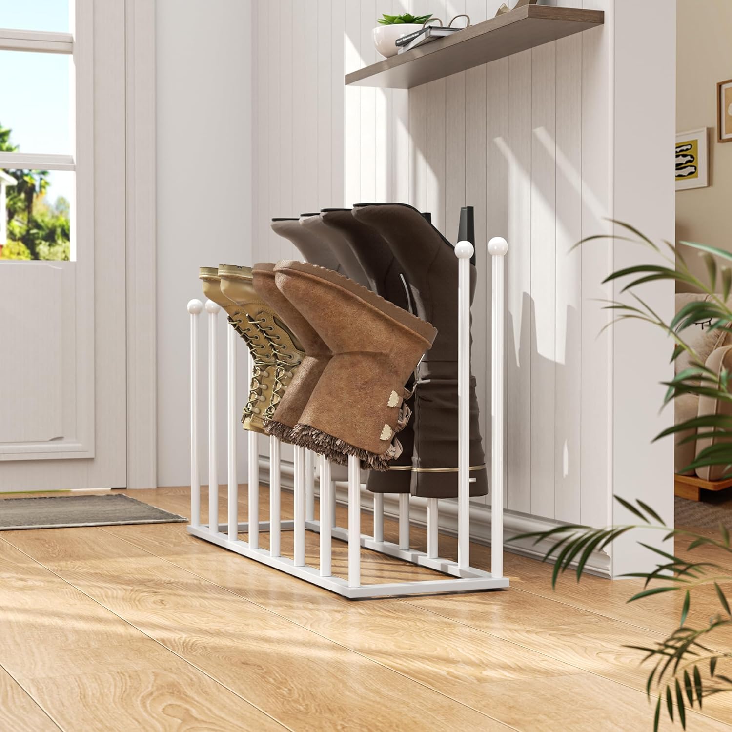 pickpiff Free Standing Shoe Racks - 19.5 Inch White Metal Boot Rack Organizer Tall Boots for Dorm