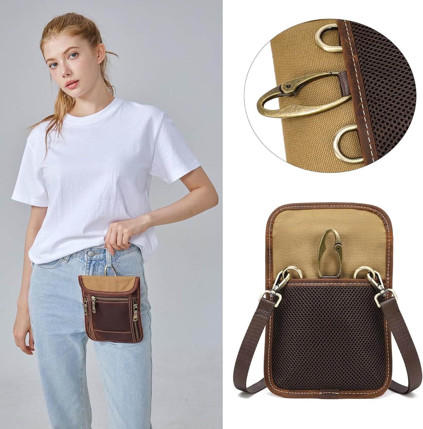 LANNSYNE Full Grain Leather Travel Wallet, Leather Cell Phone Belt Bag, Waist Pack Pouch, Neck Wallet Travel Pouch and Passport Holder for Men and Women Keep Valuables Safe