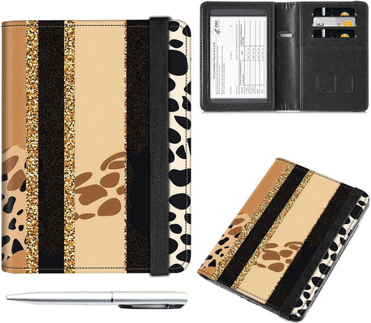 Passport and Vaccine Card Holder Cover Combo,Travel Passport Holder Wallet with RFID Blocking, Leather Vaccine Card Slot Passport Cover Case for Women & Men,Cow Pattern with Gold Foil