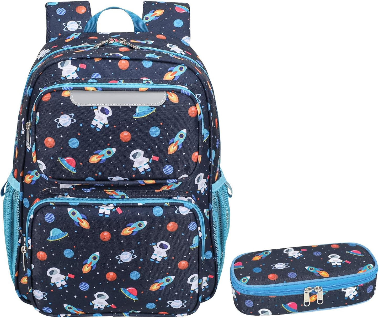 Kids Backpack with Pencil Case - 15 Inch Backpack for Boys 3 to 8, Lightweight Bookbag for Preschool Kindergarten Elementary School, Insulated Pocket, Navy Space