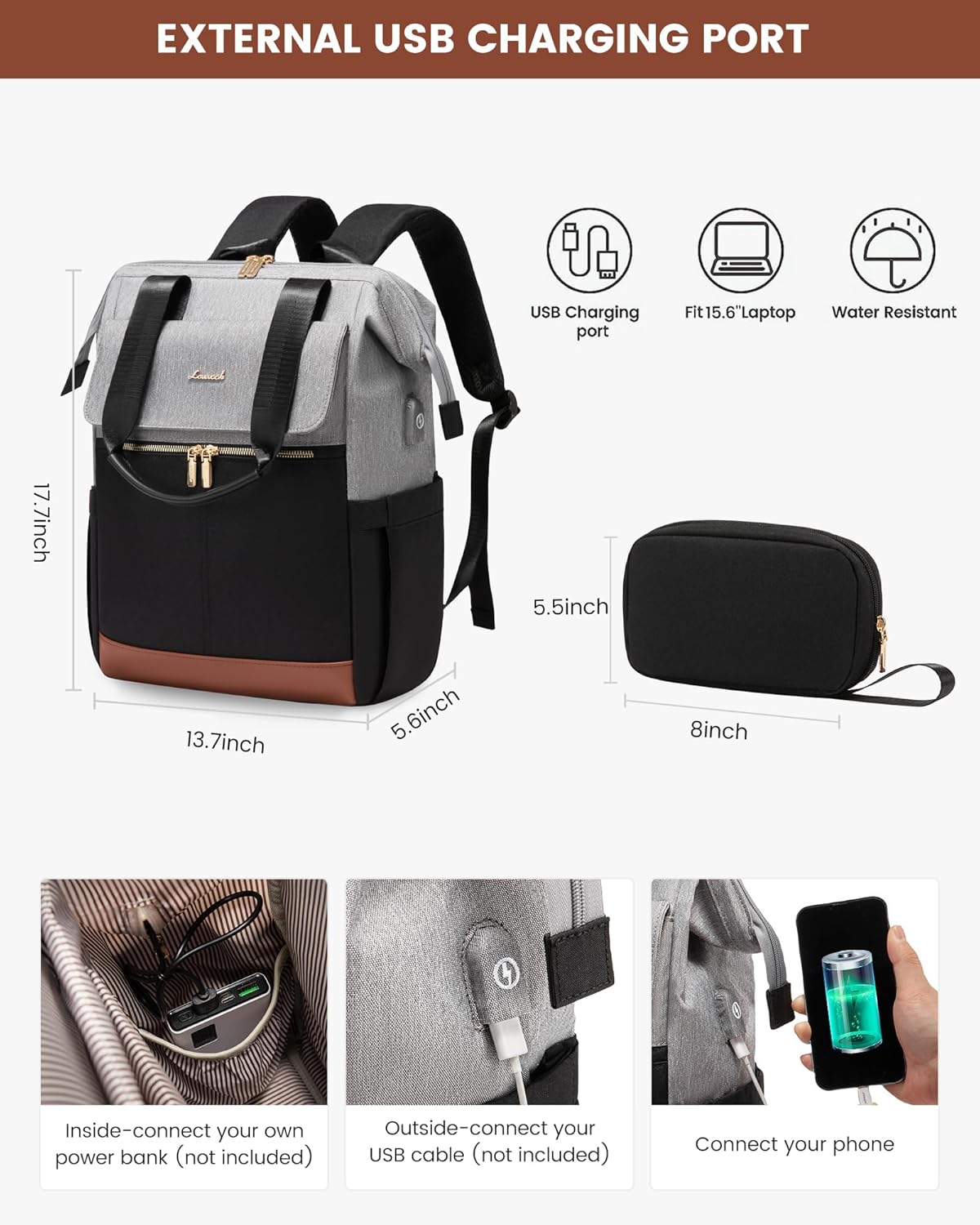 LOVEVOOK Laptop Backpack for Women, 15.6 Inch Work Laptop Bag with USB Port, Fashion Teacher Nurse