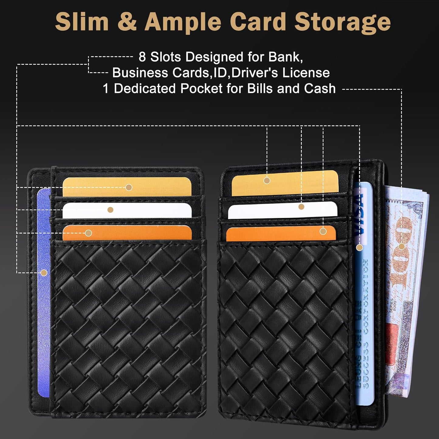 Travelambo Front Pocket Minimalist Leather Slim Wallet RFID Blocking Medium Size
