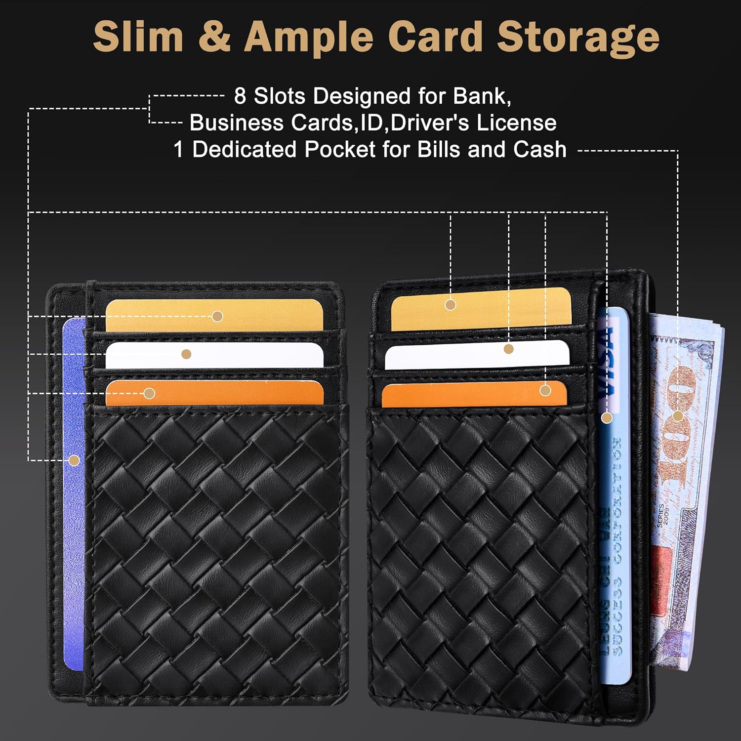 Travelambo Front Pocket Minimalist Leather Slim Wallet RFID Blocking Medium Size