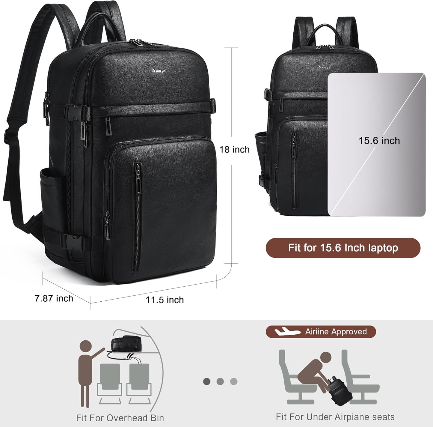 Leather Laptop Backpack for Women, Featuring a 15.6" Padded Laptop Compartment, Water Bottle Pocket and Trolley Sleeve, Ideal for Work, Travel, Everyday Use, and as a Thoughtful Gift