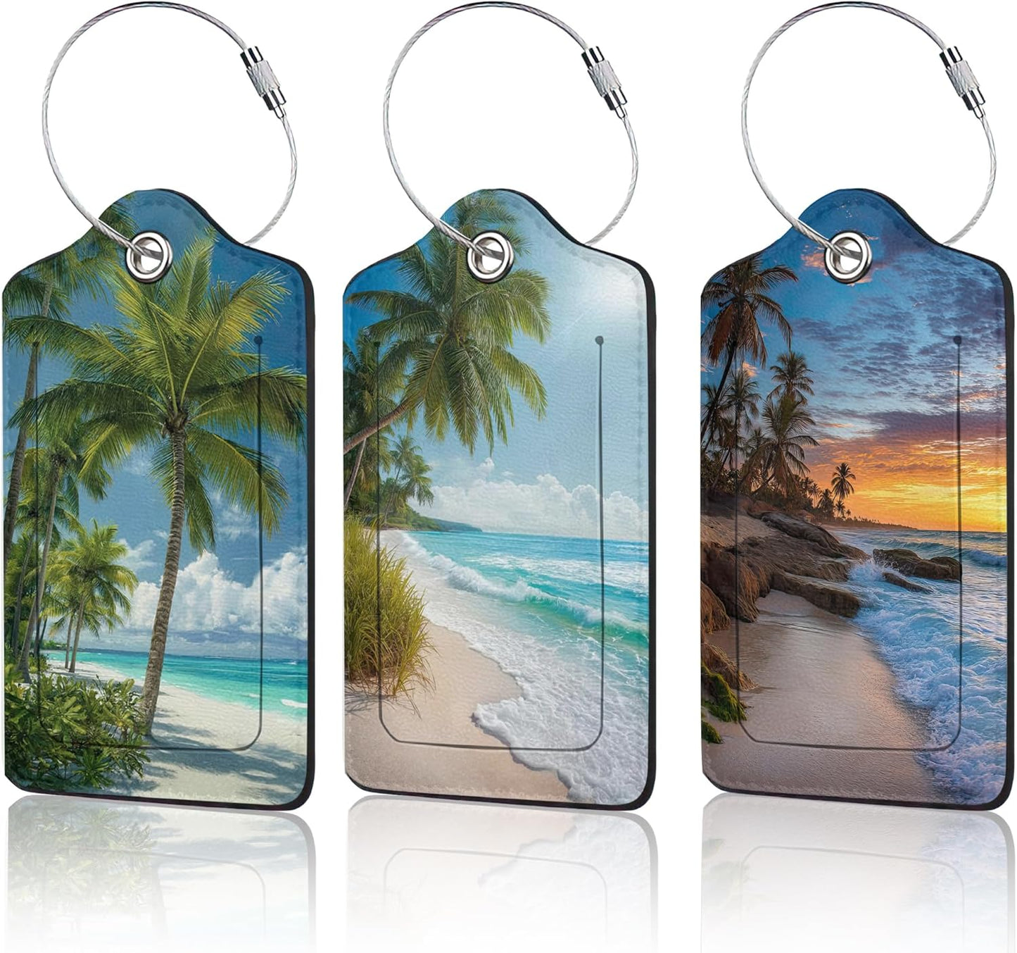 3 PCS Hawaii Summer Beach Luggage Tags,Palm Tree Suitcase Tags Privacy Cover ID Label with Stainless Steel Loop and Address Card for Travel Bag Suitcase