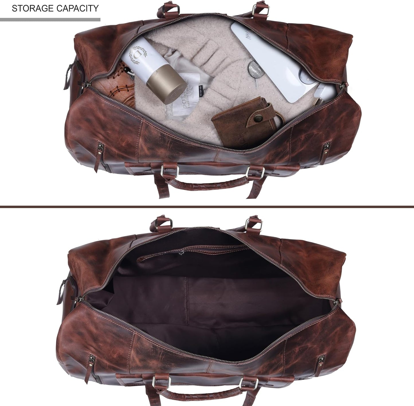 20 Inch Leather Duffel Bags for Men and Women Full Grain Leather Travel Overnight Weekend Bag Sports Gym Duffel for Men