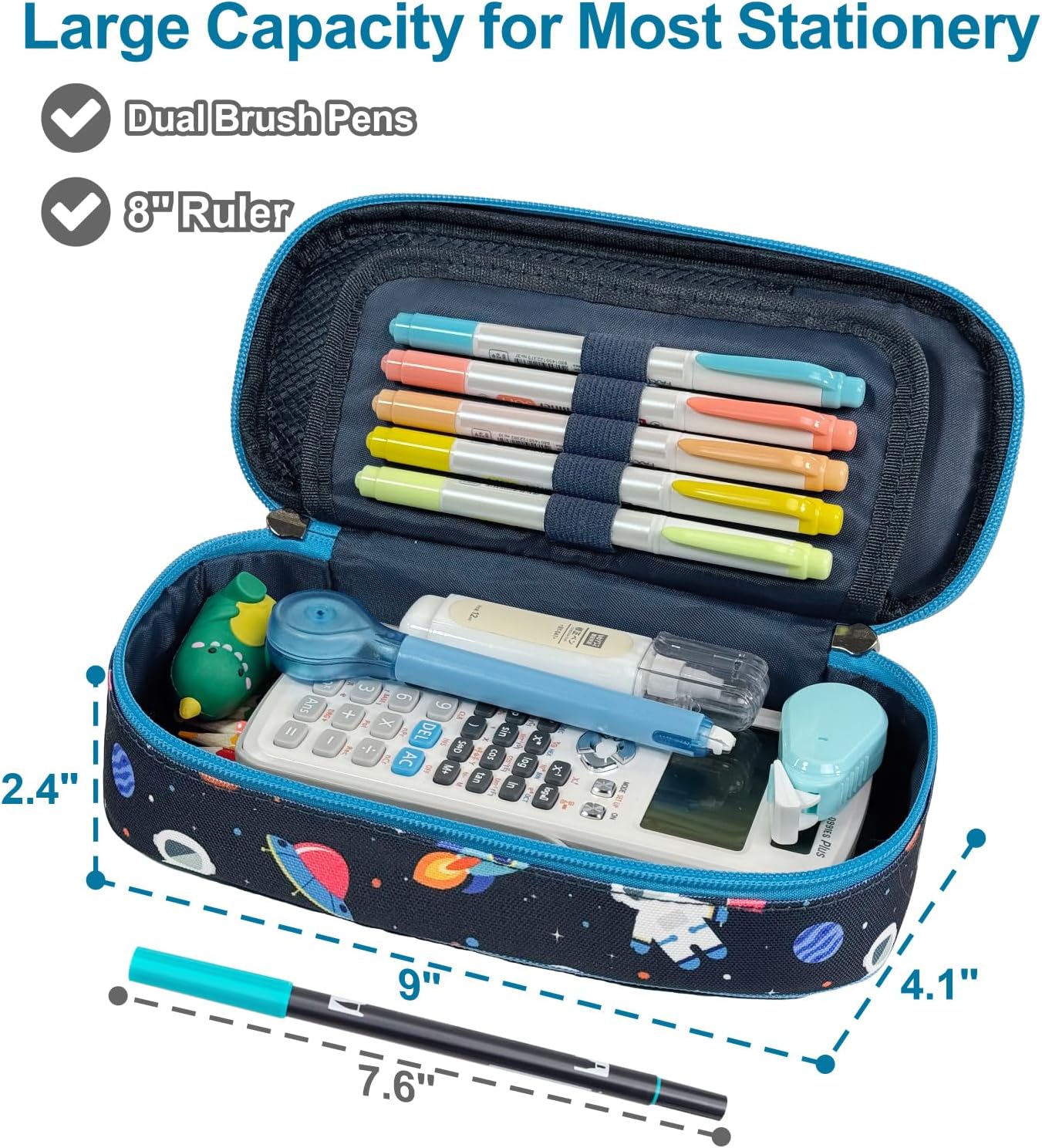 Kids Backpack with Pencil Case - 15 Inch Backpack for Boys 3 to 8, Lightweight Bookbag for Preschool Kindergarten Elementary School, Insulated Pocket, Navy Space