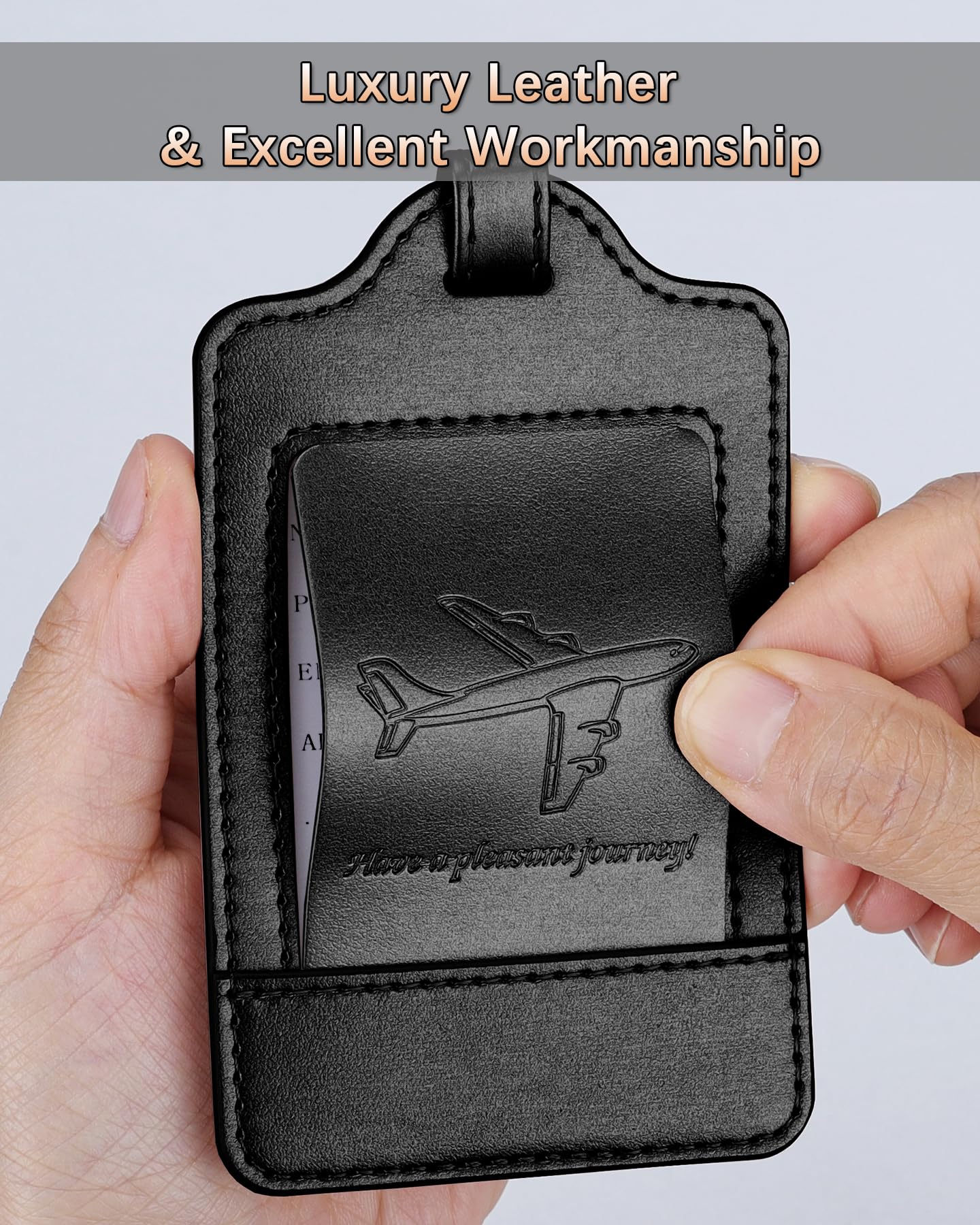 Teskyer Leather Luggage Tags for Suitcases, 3 Pack, Black