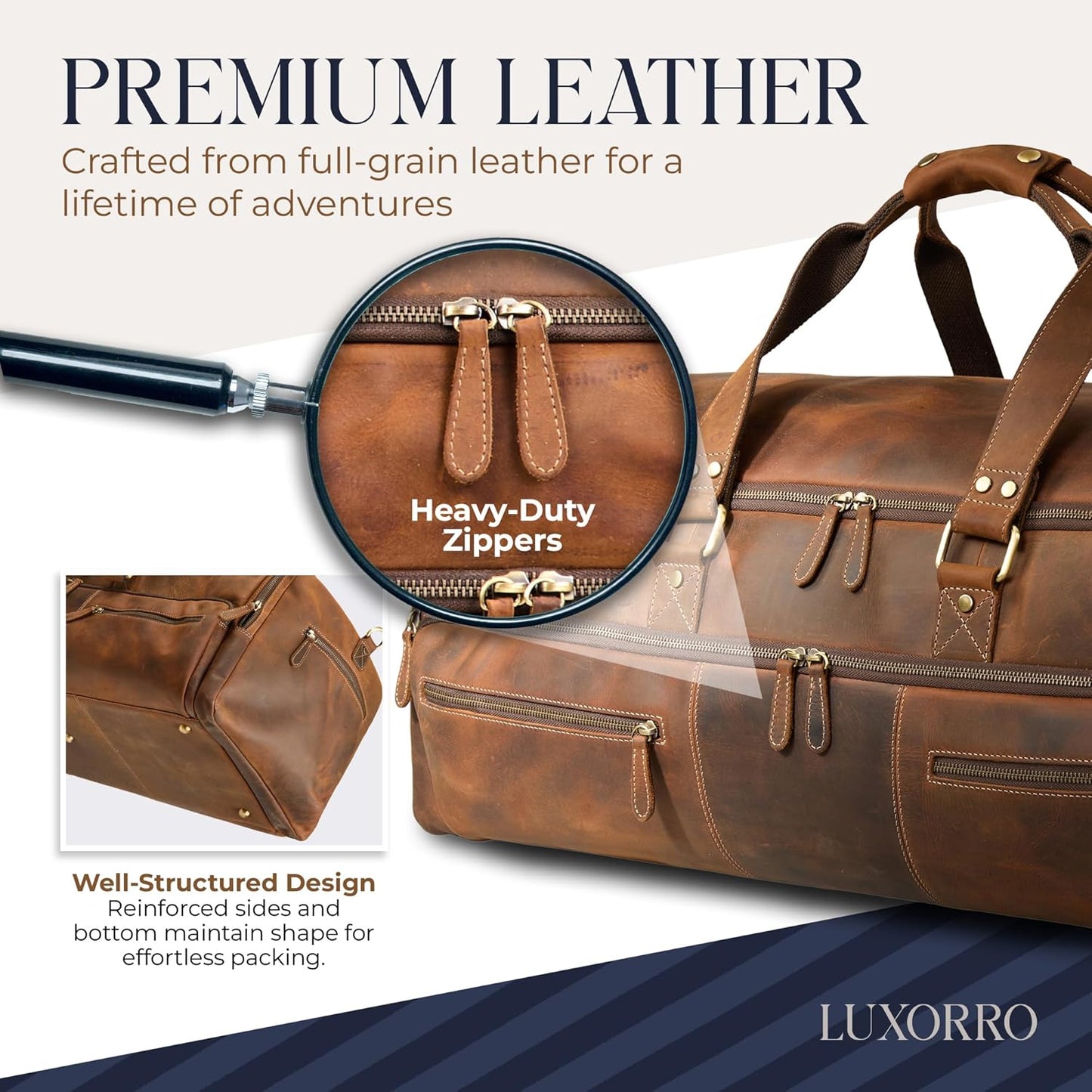 Luxorro Full Grain Leather Duffle Bag for Men | Large Weekender & Road Trip Bag | 30 Inch, 70L Capacity | Mens Overnight Travel & Gym Duffel | Dark Brown