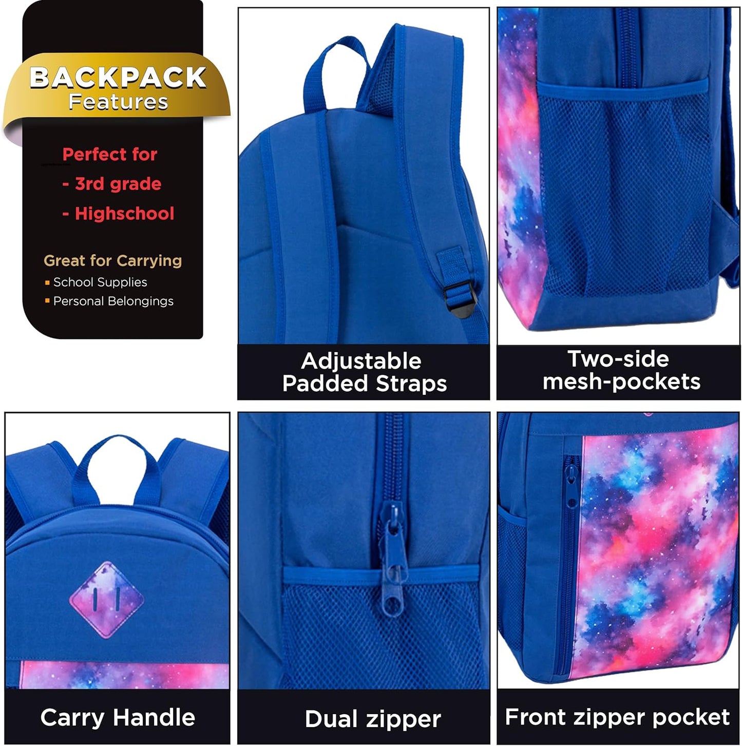24-Pack 19" Padded Back Backpacks for Kids - Bookbags in Bulk for Middle and High School Students, 8 Assorted Prints