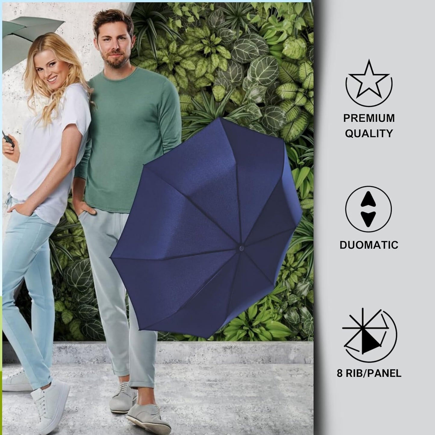 Knirps Vision Duomatic Automatic Open Close Rain Umbrella - Durable Compact Travel Umbrella for Adults - Recycled PET Canopy 97cm Diameter, Sustanable Eco+Friendly Retractable Umbrella & Carrying Case
