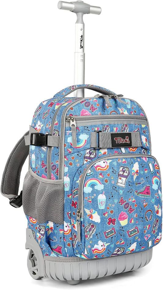 Tilami Rolling Backpack 18 inch Wheeled Backpack School College Student Travel Trip Boys and Girls
