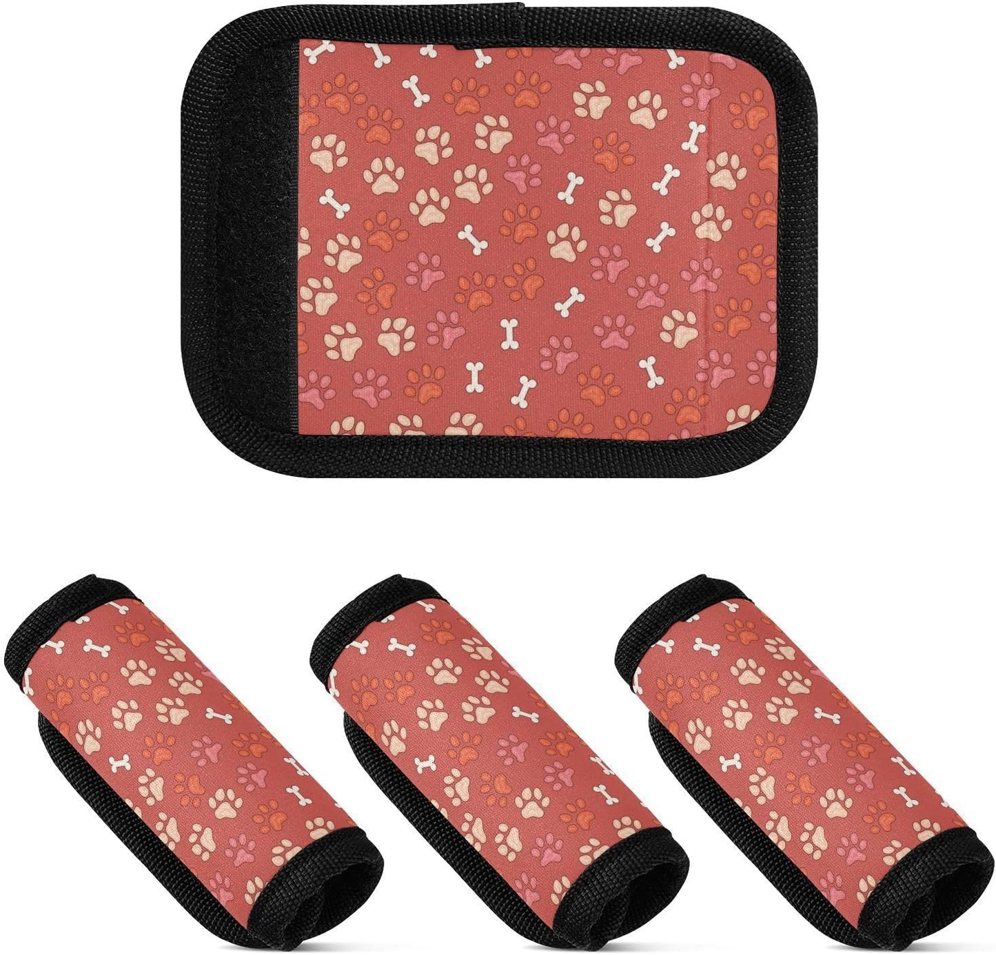 2 PC Luggage Handle Wrap Luggage Handle Covers Tags for Suitcase Bags Travel Luggage Handle Identifier Gripper Red Paw Prints