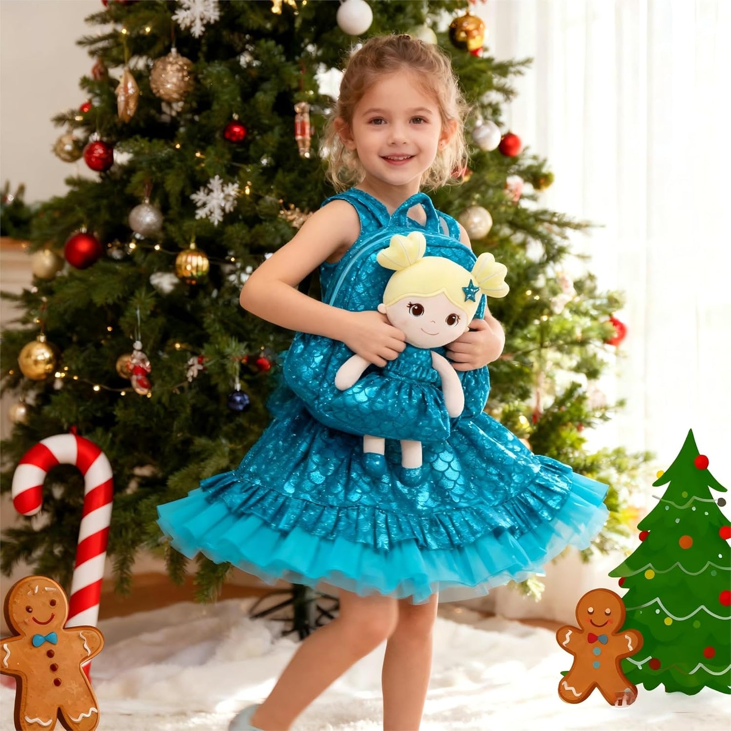 Lazada Toddler Backpack - Baby Girl Gifts Plush Doll Dress Backpack - Fashion Girls Tina Fish Scale