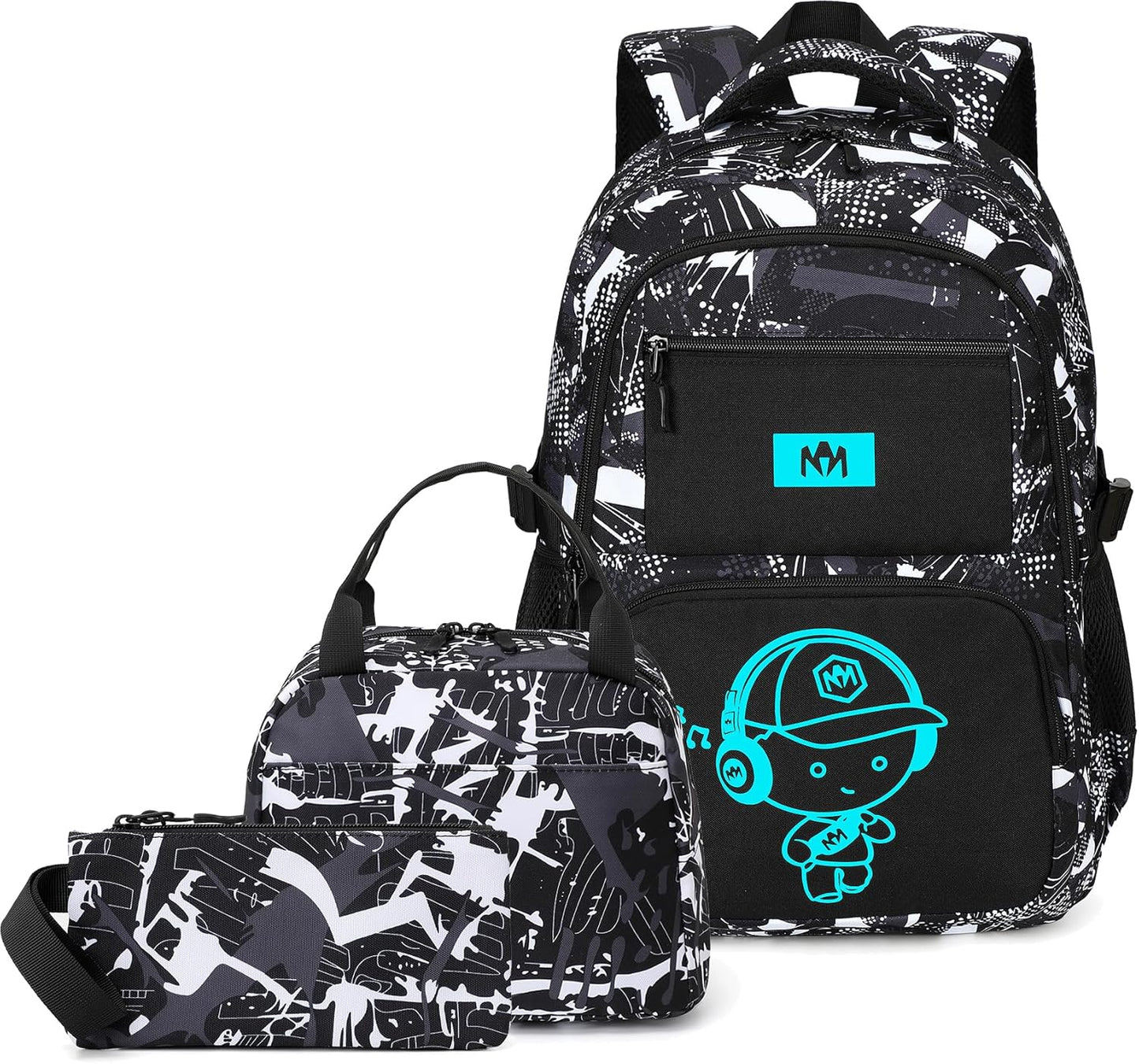 Bluboon School Backpack for Boys Kids Teens 15″ Laptop Bookbag with Lunch Bag Pencil Case Elementary Middle School Daypack