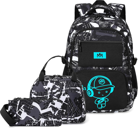 Bluboon School Backpack for Boys Kids Teens 15″ Laptop Bookbag with Lunch Bag Pencil Case Elementary Middle School Daypack