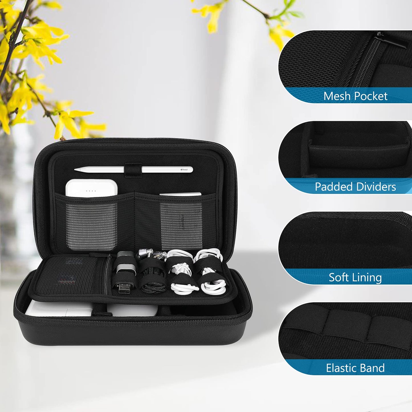 ProCase Hard Travel Electronic Organizer Case for MacBook Power Adapter Chargers Cables Power Bank