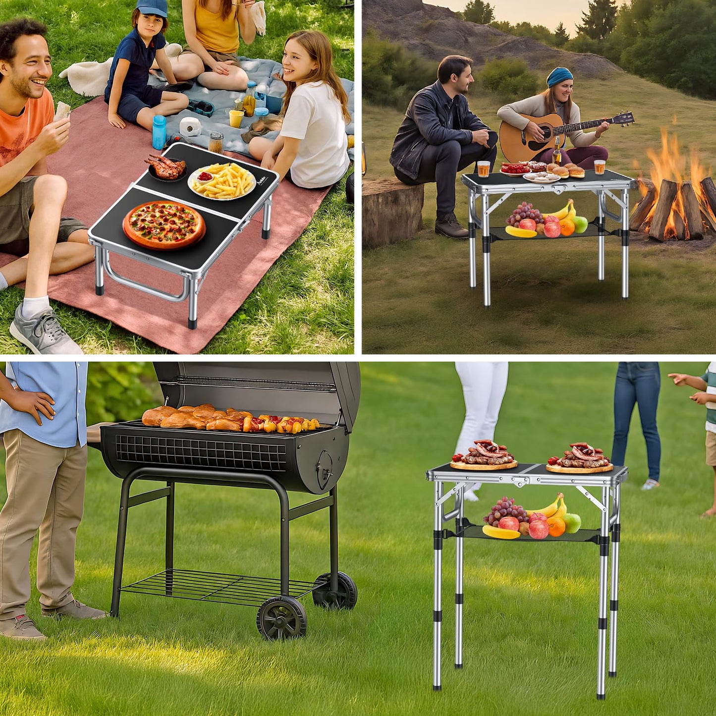 Anbte Folding Camping Table, 24"X 16" Adjustable Height Small Folding Table