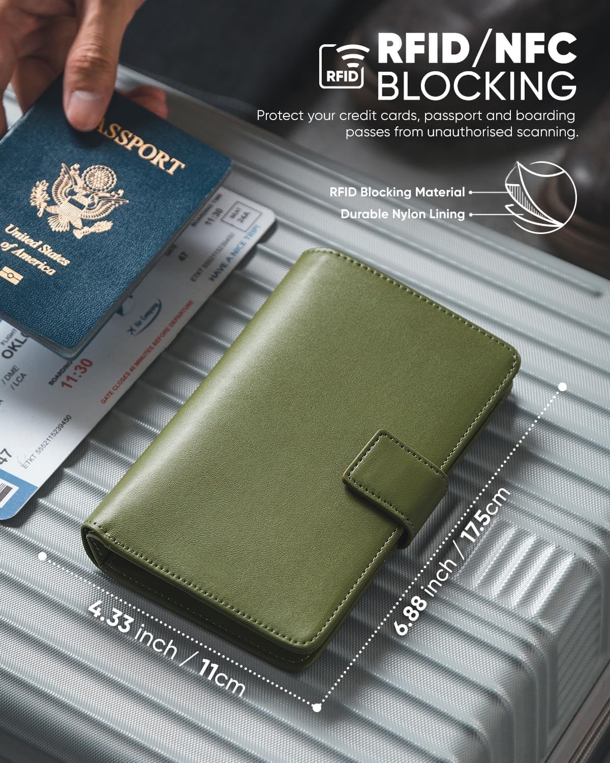 Real Leather Wallet Airtag Compatible RFID Bifold Travel Card Holder Black (Green)