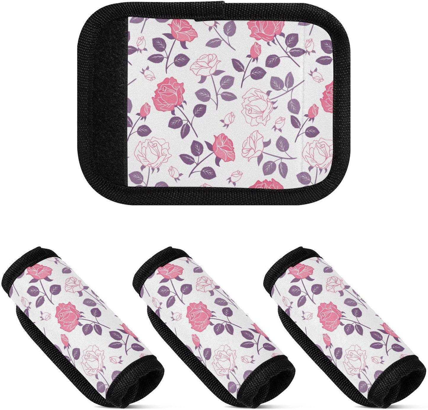 Pink and White Roses 2 Pack Luggage Handle Wraps Covers for Suitcase Identifiers Bag Tags Travel Accessories