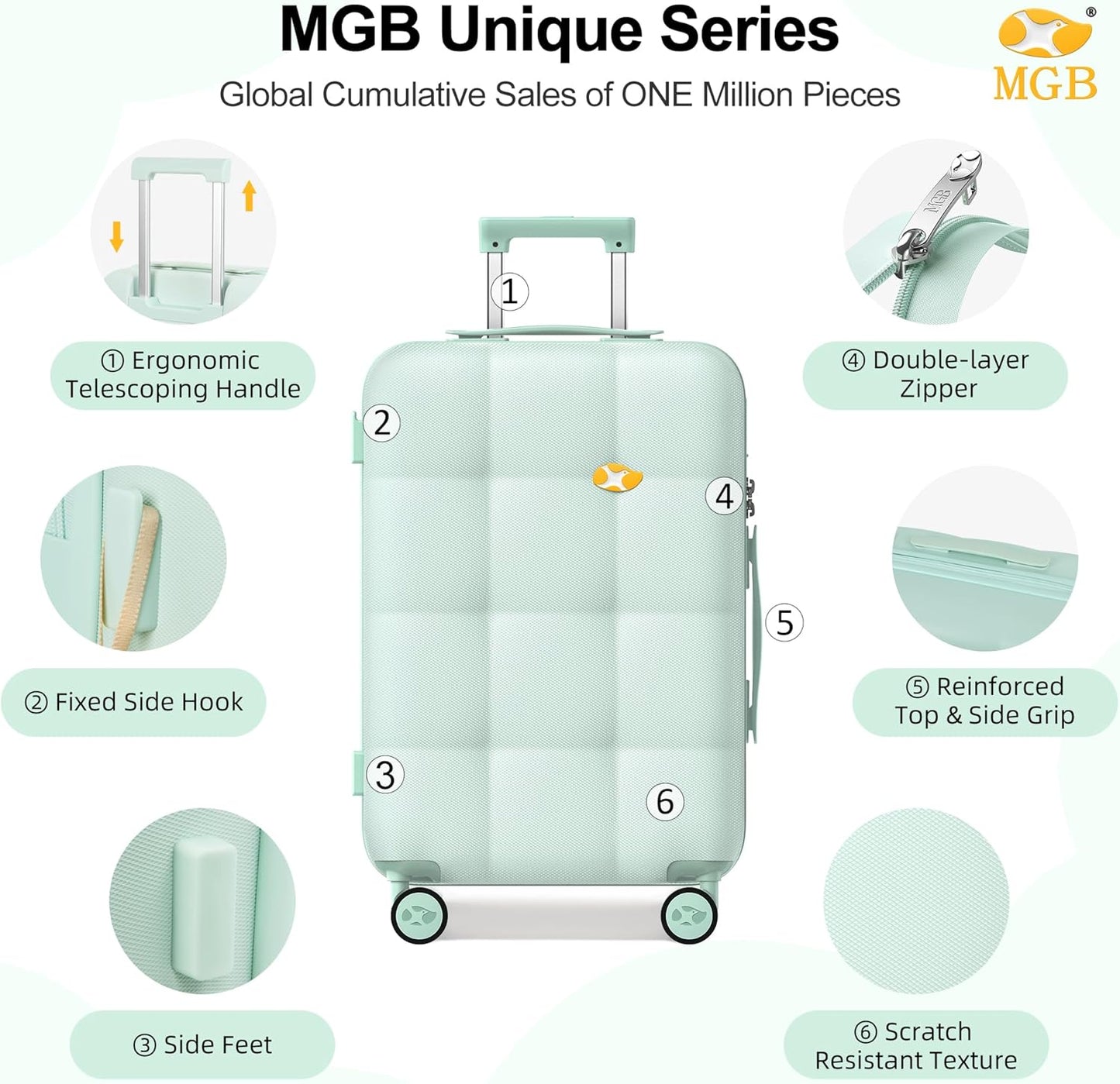 MGB 24 inch Luggage with Spinner Wheels, Travel Suitcase with Wheels, Checked Luggage, Lightweight
