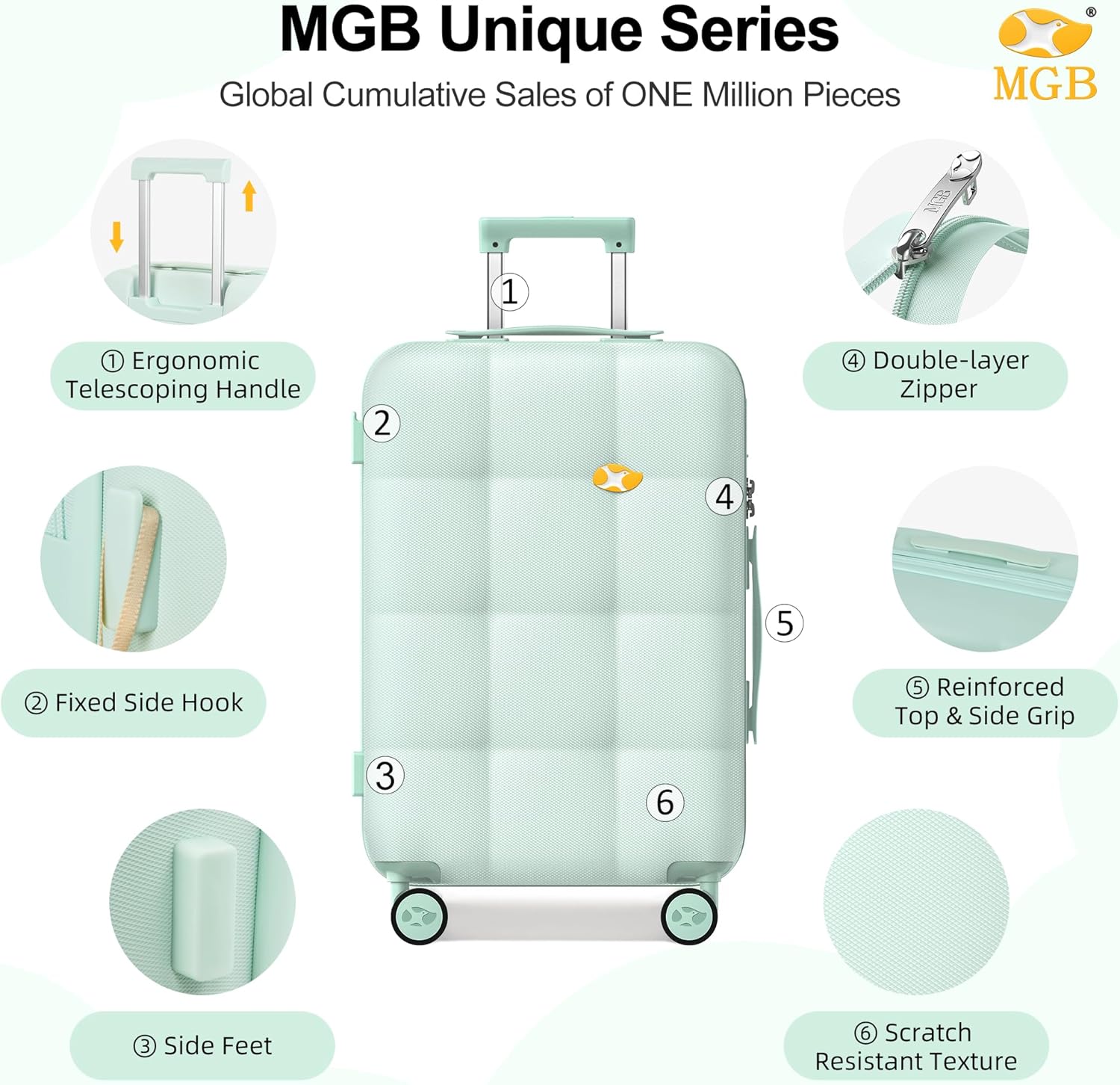 MGB 24 inch Luggage with Spinner Wheels, Travel Suitcase with Wheels, Checked Luggage, Lightweight