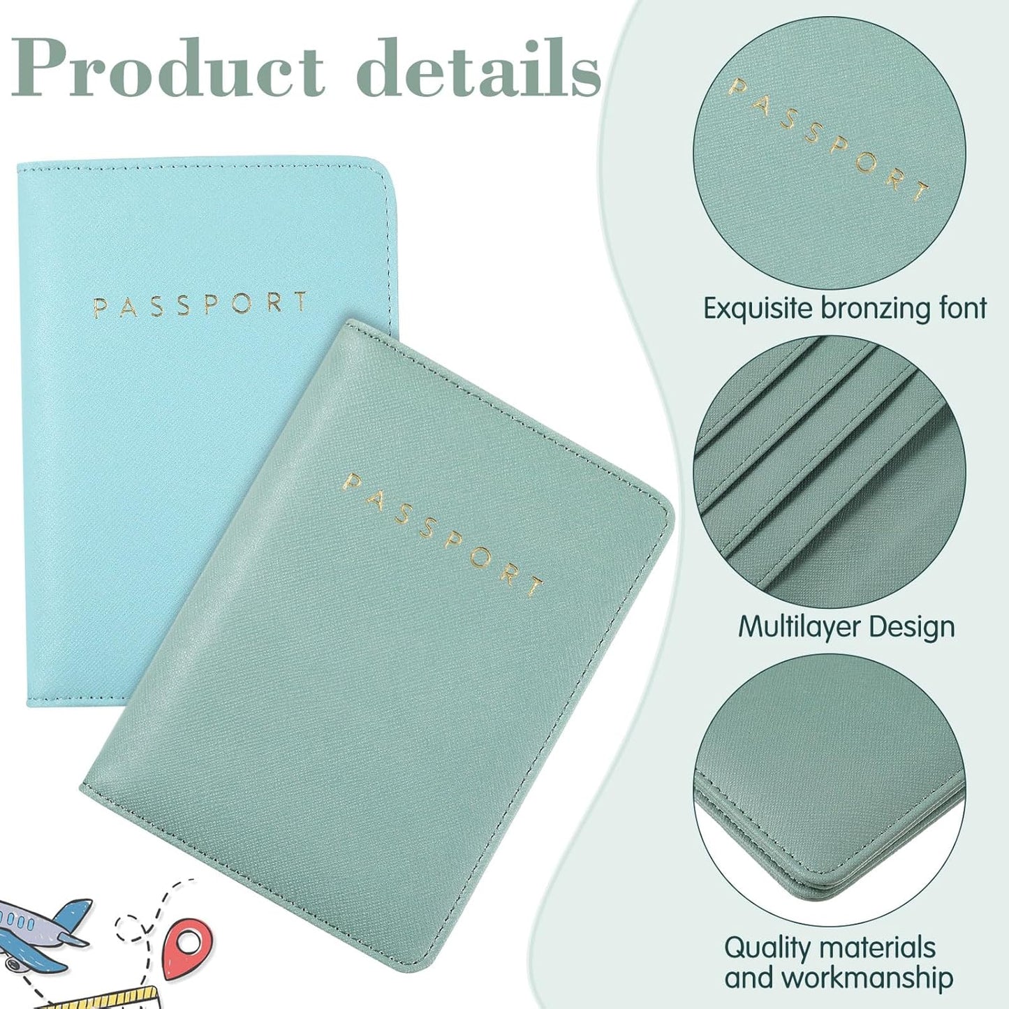 Frienda 2 Pieces Bridal Passport Covers Holder Waterproof Leather Holder Covers Travel Wallet Passport Case for Women and Men