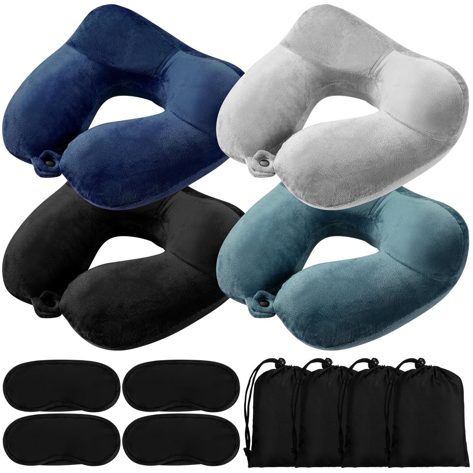 Sintuff 4 Pack Inflatable Neck Pillow for Airplane Travel,Multi Color