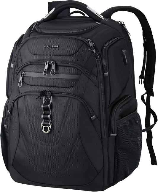 KROSER TSA Friendly Travel Laptop Backpack 18.4 inch XXXL Gaming Backpack Water-Repellent College Daypack Business Backpack with RFID Pockets & USB Port for Men/Women-Black