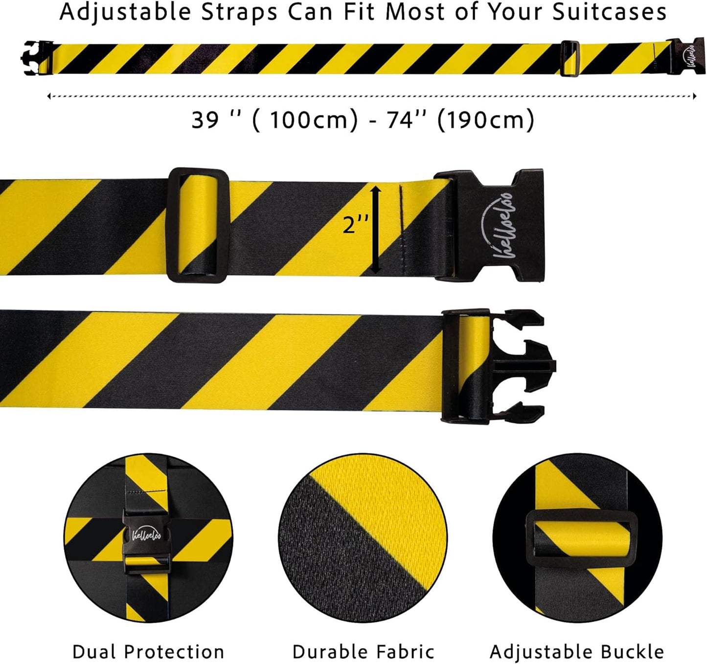 Adjustable Luggage Straps for Secure Travel,TSA Approved Heavy Duty Suitcase Belts with Quick-Release Buckle,Durable Travel Straps for Luggage Protection and Easy Identification 3 Pack (Black Yellow)