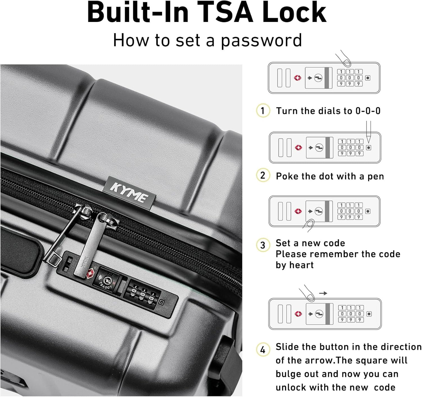 KYME Large Suitcases with Wheels Hardshell 28 Inch Luggage TSA Approved Big Checked Luggage Durable Travel Rolling Suitcase Women Men Silver Grey