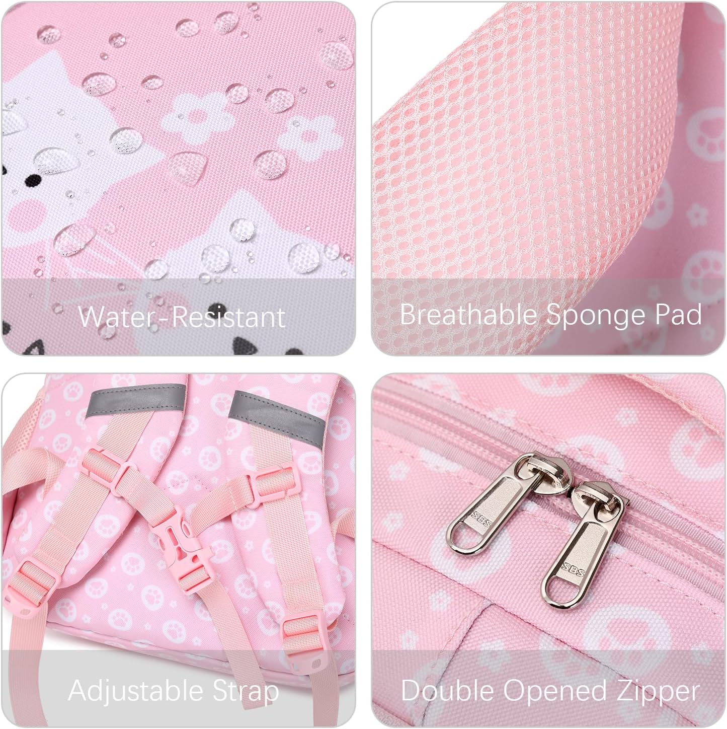 abshoo Cute Cat School Backpack For Girls Elementary Kindergarten Kids School Bag (Cat Pink A)