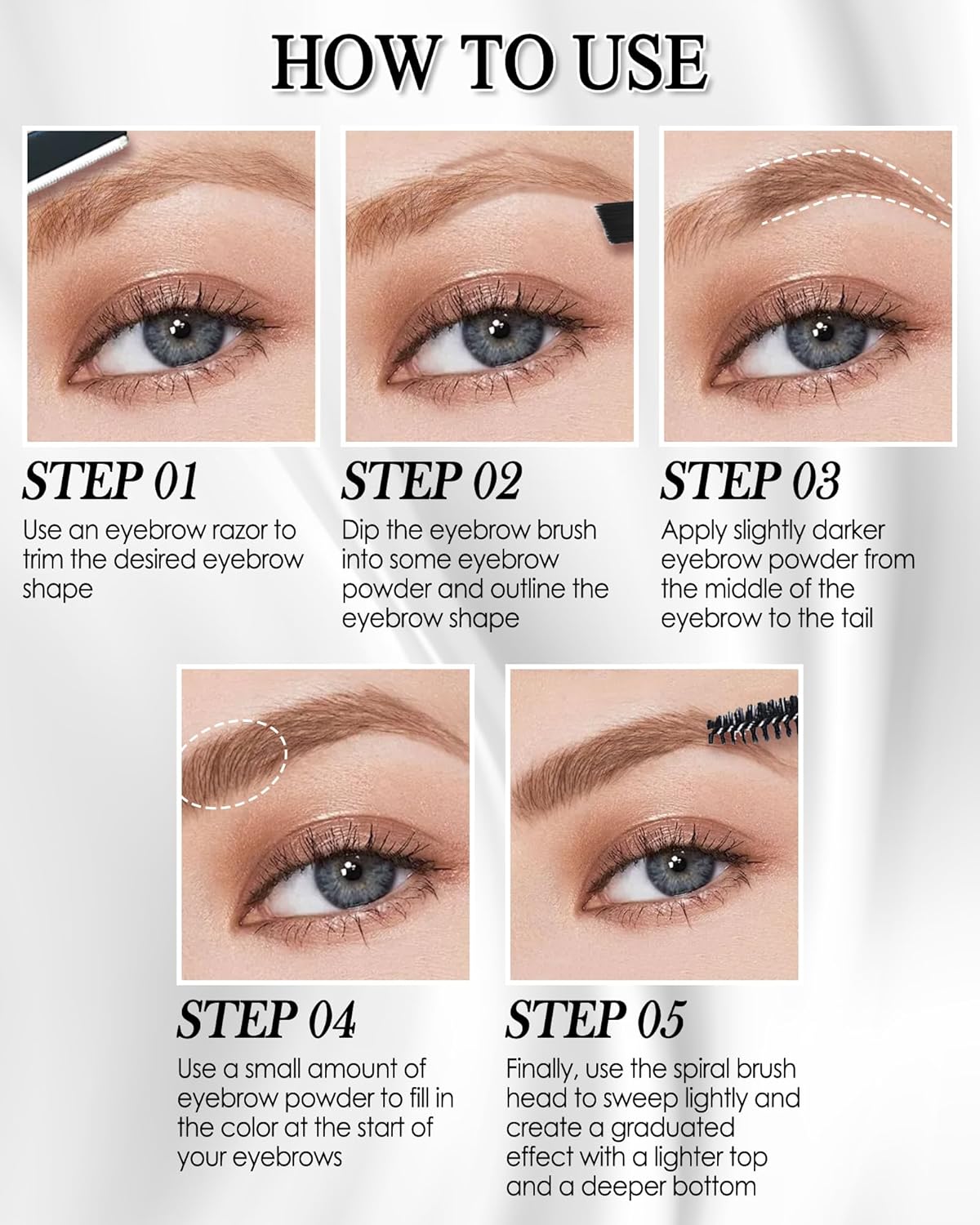 Eyebrow Powder Kit,3 Color Auburn Brown Black Gray Eye Brow Powder Palette with Razor Brush, Long Lasting Waterproof Brow Filler Fill & Sculpt Full Eyebrows, Christmas Makeup Gift Set for Women-03