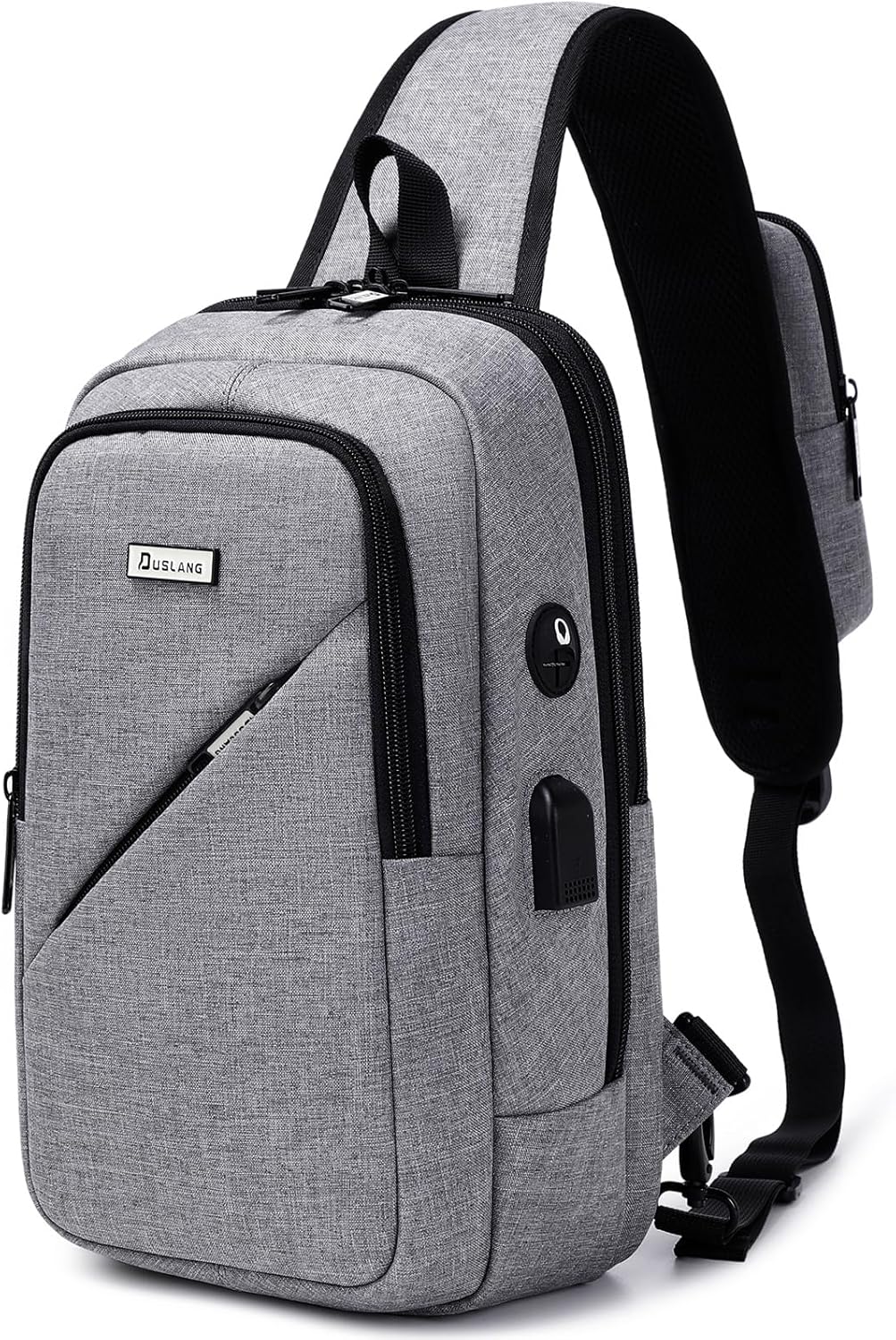 DUSLANG Crossbody Sling Backpacks for Men, Casual Shoulder Backpack Daypack Chest Bags with USB Charger Port For Camping Biking Travel Cycling