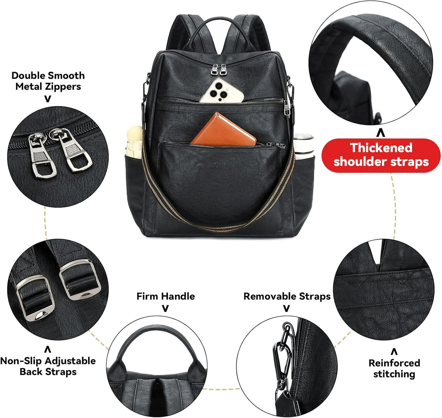 Vegan Leather Laptop Backpack for Women 15.6 Inch Work Backpack Purse for Travel College