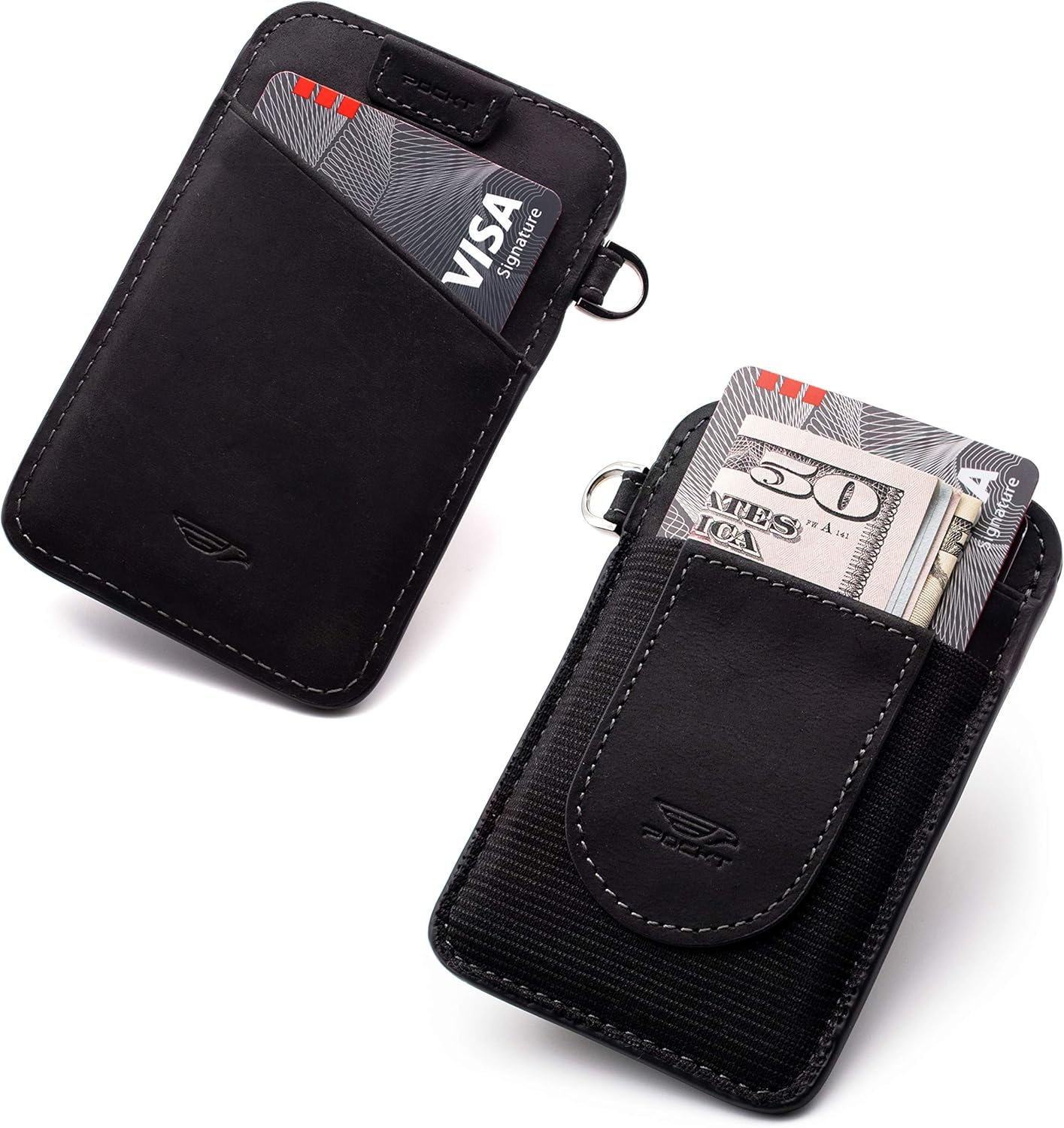 POCKT Card Holder Wallet For Men and Women - Slim Minimalist Front Pocket Wallet Elastic Credit Card Holder Genuine Leather RFID Blocking Card Case Wallets