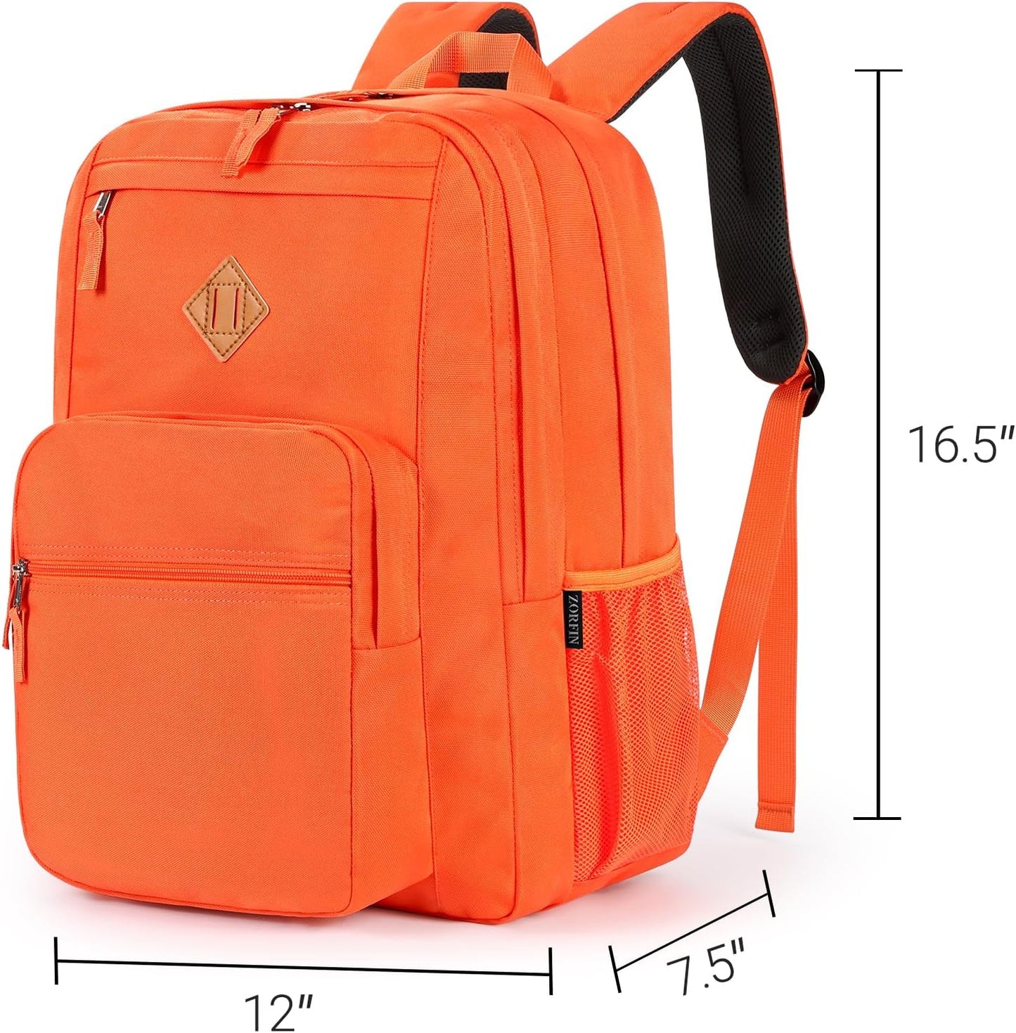 ZORFIN 26L Backpack for College, and Travel: Water Resistant Bookbag - Tangerine