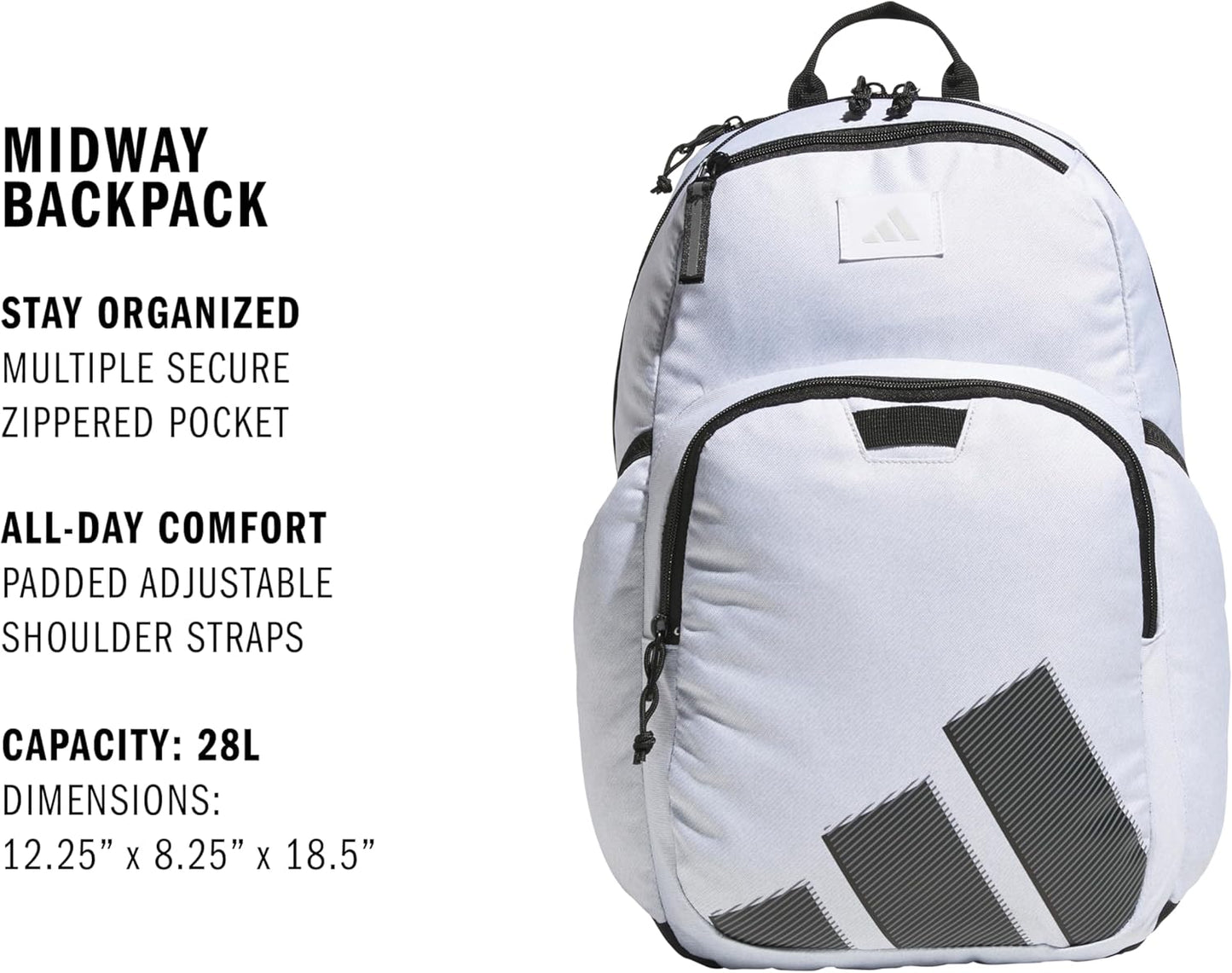 adidas Midway Small Backpack for Women and Men, Durable Laptop Bag, Twill White/Black, One Size
