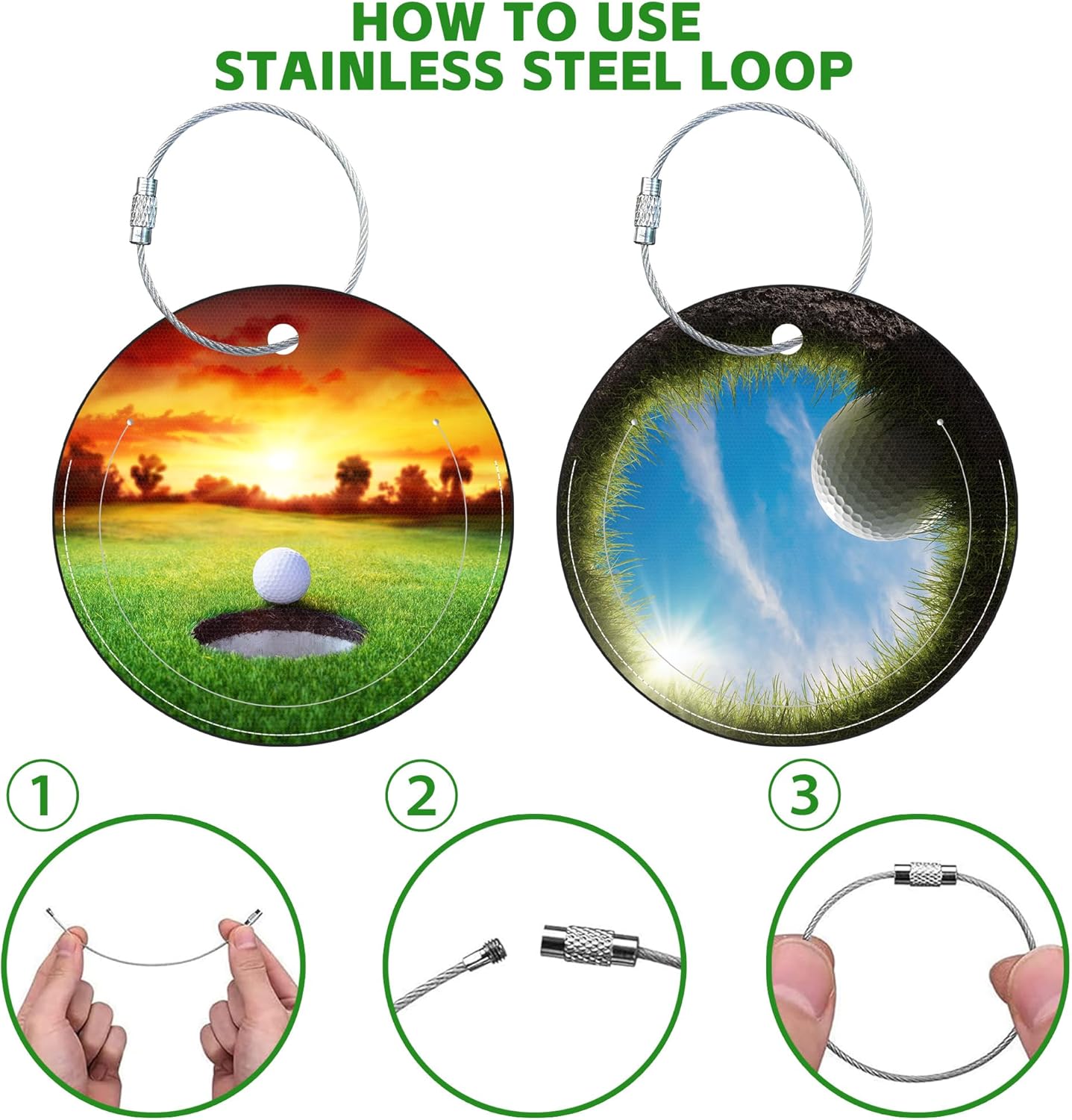 Round Cute Luggage Tags 2 Pack Golf Ball Creative Baggage Tags,Cruise Travel Baggage Suitcases Tag with Stainless Steel Loop ID Tag Privacy Flap