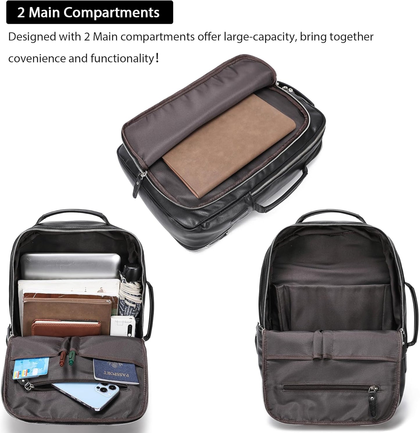 LANNSYNE Vegetable Tanned Leather Backpack for men, Expandable Leather Backpack Fits 15.6 Laptop, Tote Shoulder Travel Bag Rucksack