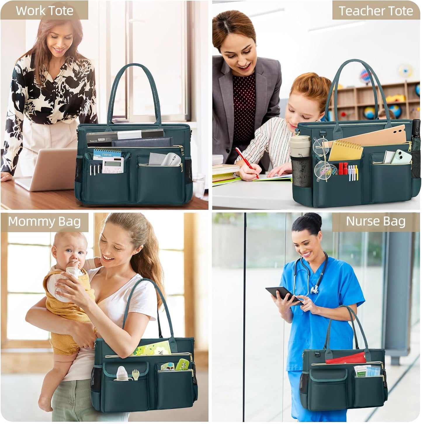 RAINSMORE Laptop Bag for Women 15.6 Inch Work Teacher Tote Nurse Bag Professional Laptop Tote Computer Messenger Shoulder Bags Large Handbag Business Office Work Briefcase