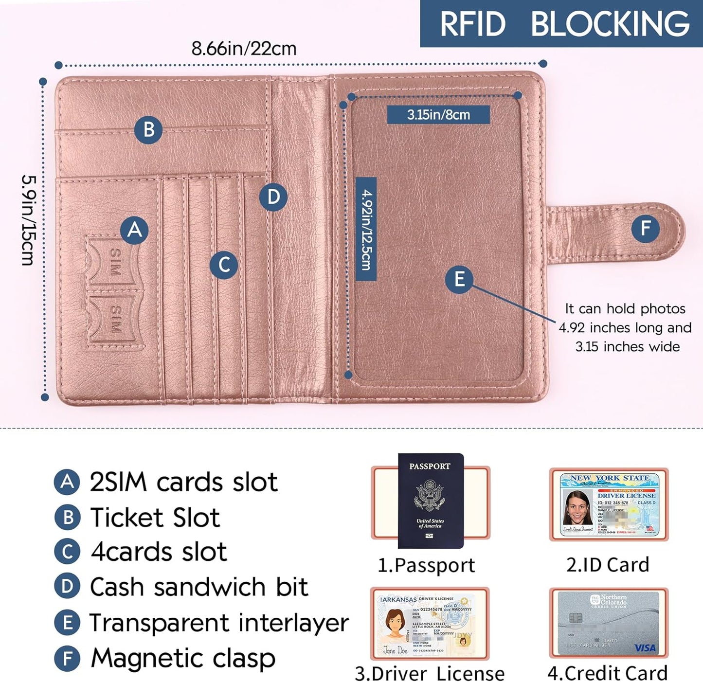 Passport Holder and Card Slot Combo RFID Blocking Leather Family Travel Passport Wallet Travel Accessories for Men Women US Passport Cover Protector (Travel blue)
