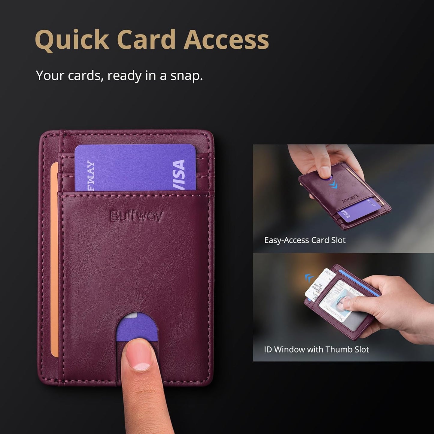 Buffway Slim Minimalist Front Pocket RFID Blocking Leather Wallets for Men and Women - Alaska Purple