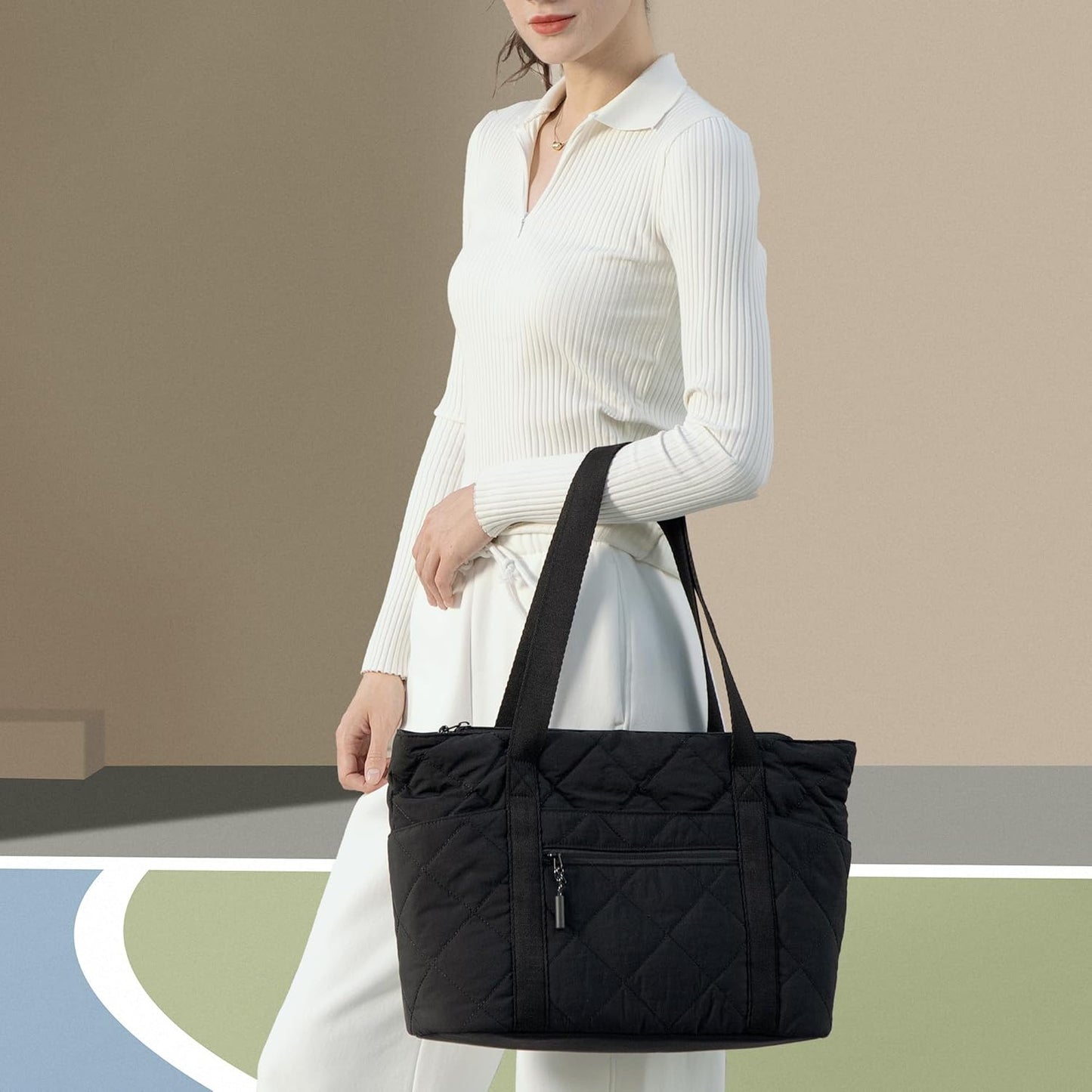 befen Laptop Tote Bag for Women Work, Travel Tote Bags Nurse Puffer Quilted Handbags, Lightweight Waterproof Beach Purse