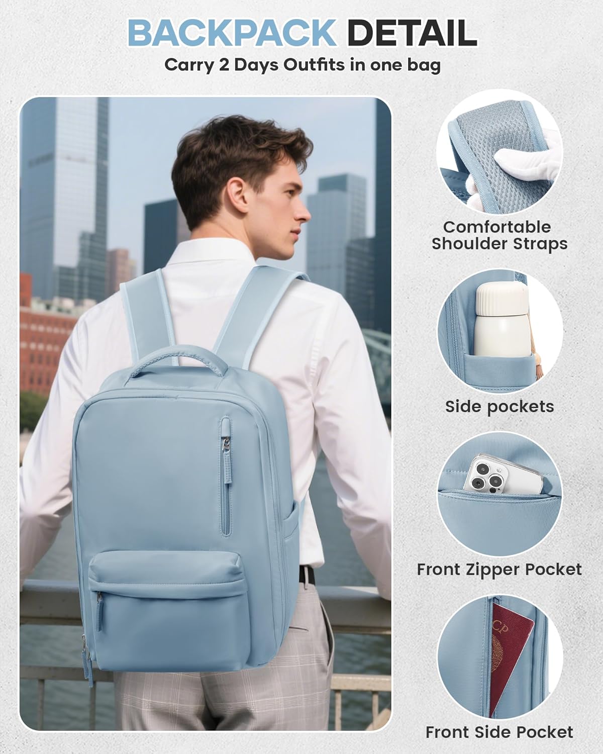 WONHOX Large Travel Backpack Carry on Flight Approved Laptop Work Business Backpack for Women Men Mochila de Viaje
